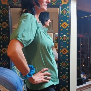 Talbots Green Blouse with Lace Detail